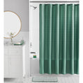 16-Piece Green Textured Solid Shower Curtain Bathroom Set – Green Fabric Curtain with Rug, Hooks, Soap Pump & Tray