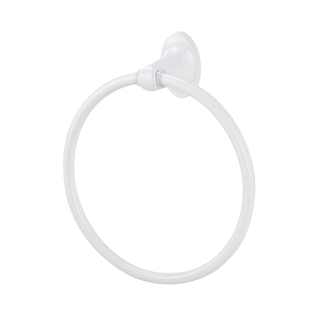 Mainstays Oval Style Steel Wall Mount Towel Holder Ring, White, Vertical Orientation