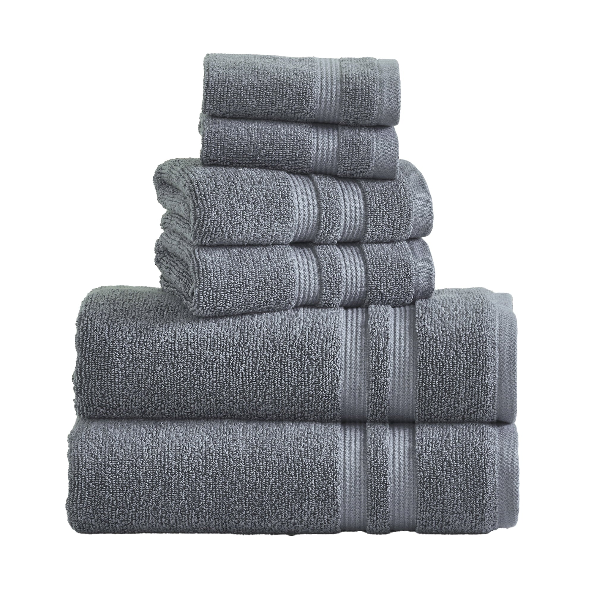 Mainstays 6-Piece Performance Bath Towel Set, Super Soft Quick Dry, Solid Grey