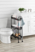 3-Tier Rolling Bathroom Storage Cart with Hooks, Black