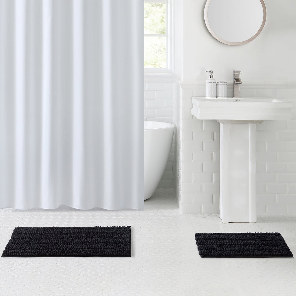 Black Chenille Polyester Bath Rug Set, 2-Piece