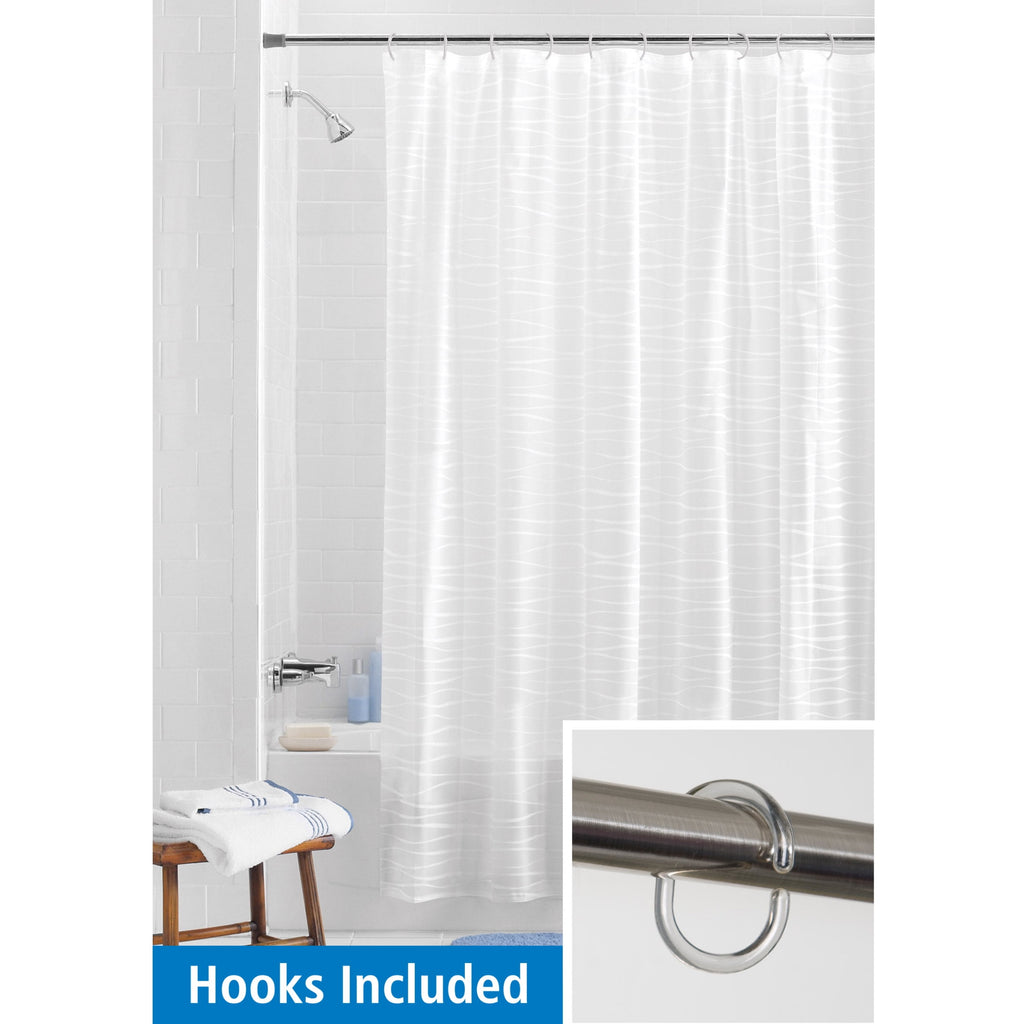 Mainstays Waterproof Oasis Striped PEVA Lightweight Shower Curtain and 12 Hooks, Frosted
