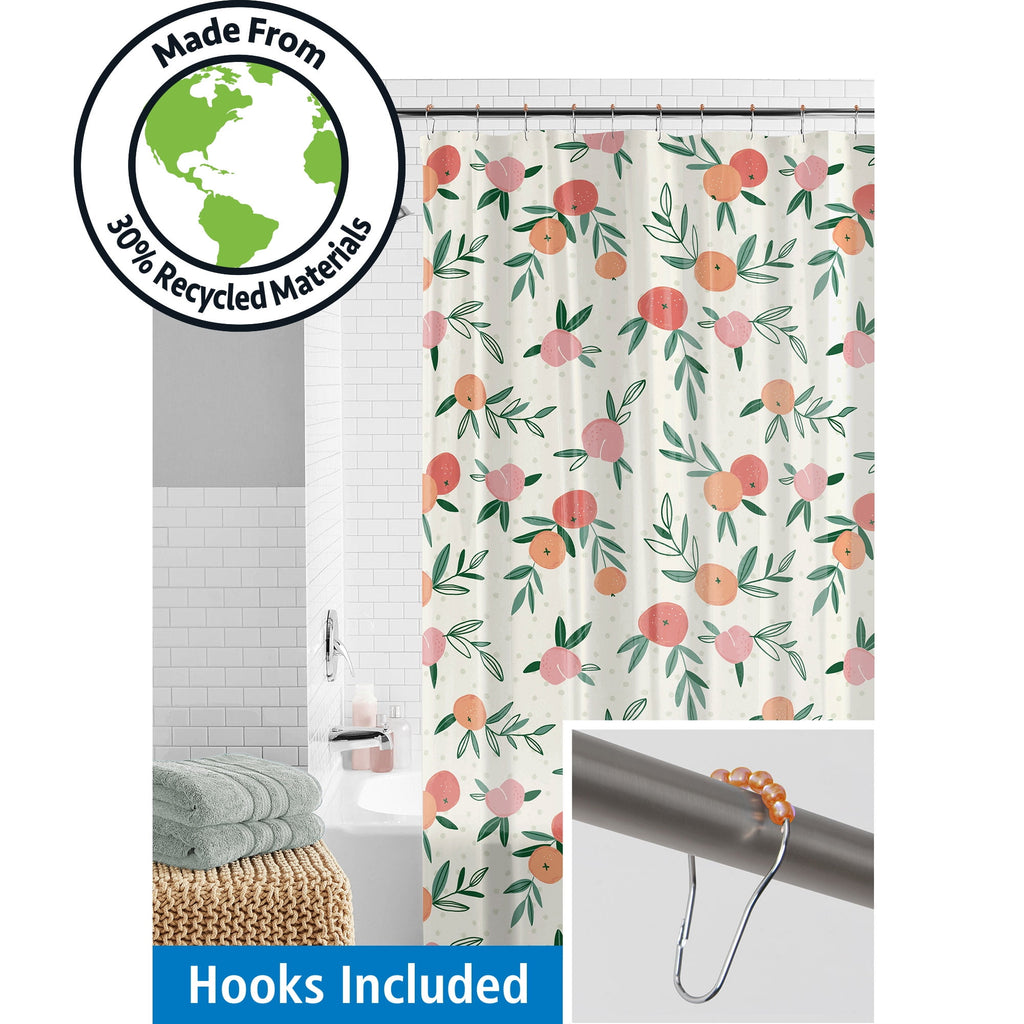 30% Recycled Shower Curtain Set & Hooks, 13-Piece, Orange, Yellow