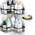 3 Pack Corner Shower Caddy,Adhesive Shower Caddy With Soap Holder And 20 Hooks, Rustproof Stainless Steel Shower Orga...