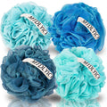 Large 100g 4 Pack, Bath Soft Mesh Shower for Men, Body Scrub, Shower Pouf Bath Accessories, for Body Wash, Soap (Blue)