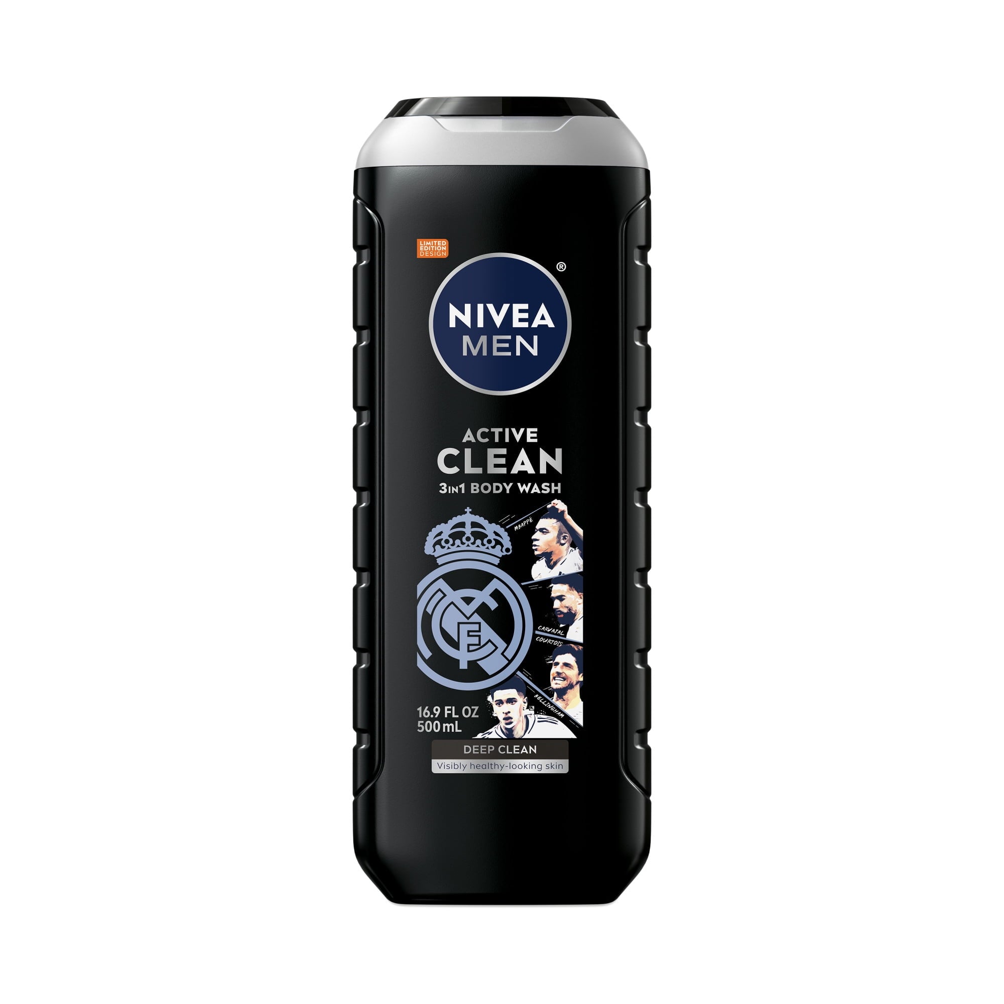 Real Madrid Limited Edition Design Active Clean 3-in-1 's Body Wash with Charcoal, Vanilla Bourbon Scent, 16.9 fl oz
