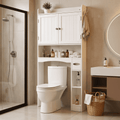 Noelse  Over the Toilet Storage Cabinet, Over Toilet Bathroom Organizer with 2 Doors, Adjustable Shelves, Toilet Paper Holder, 2 Side Hooks,