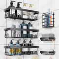Caddy 6 Count, Large Capacity Bathroom Organizers and Storage, No Drilling Wall-Mounted Basket, Black