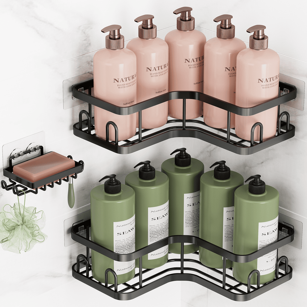 Shower Caddy 3 Pack, Large Capacity with Soap Holder, No Drilling Wall-Mounted Shower Shelves, Rustproof Bathroom Org...
