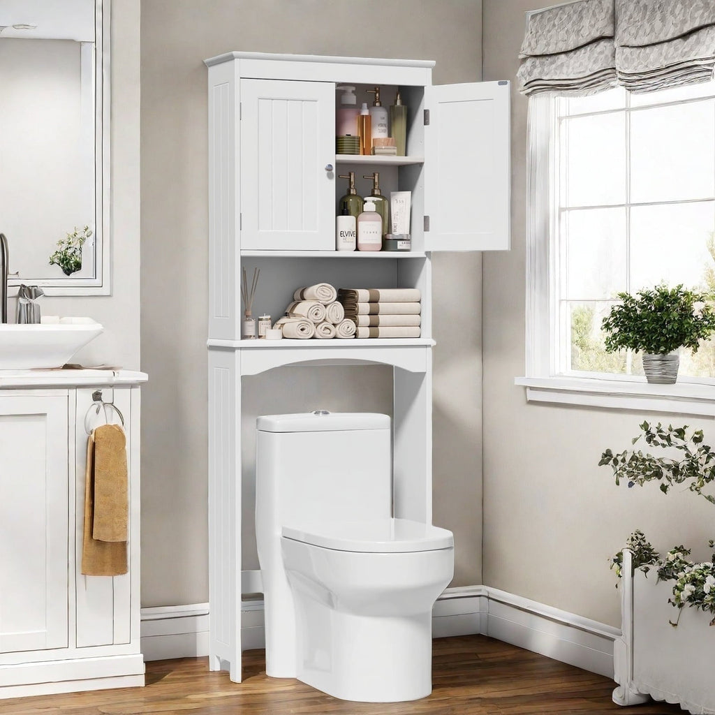 the Toilet Storage Cabinet - White Bathroom Shelf Organizer with Adjustable Shelf, Anti-Tip Device, Space-Saving Free...