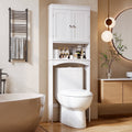 the Toilet Storage Cabinet, Bathroom Space Saver Organizer above Toilet with Adjustable Shelf & 2 Doors, White