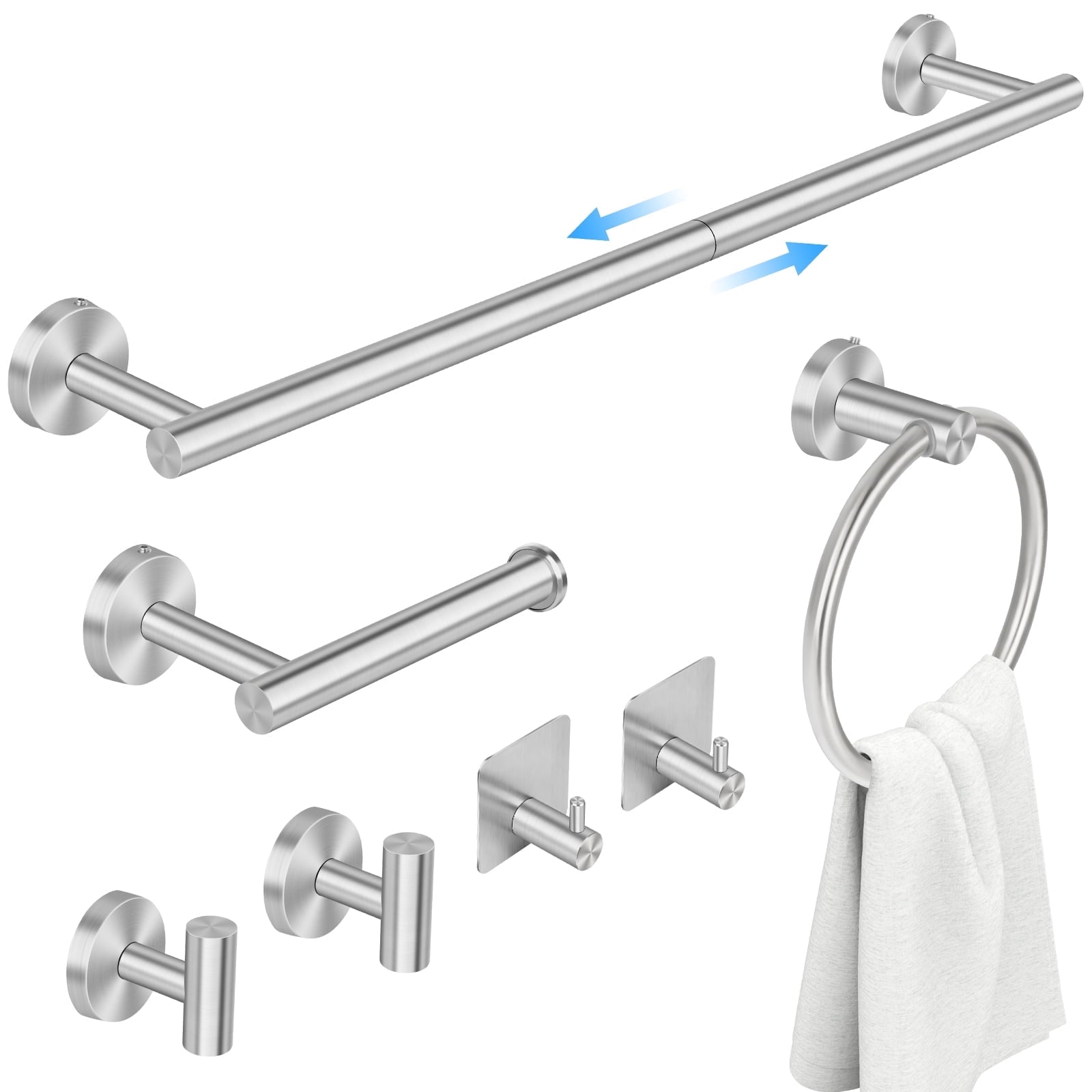 7 Pcs Hardware Set for Bathroom, Stainless Steel Accessories, Includes 24" Towel Bar, Toilet Paper Holder, Towel Ring...
