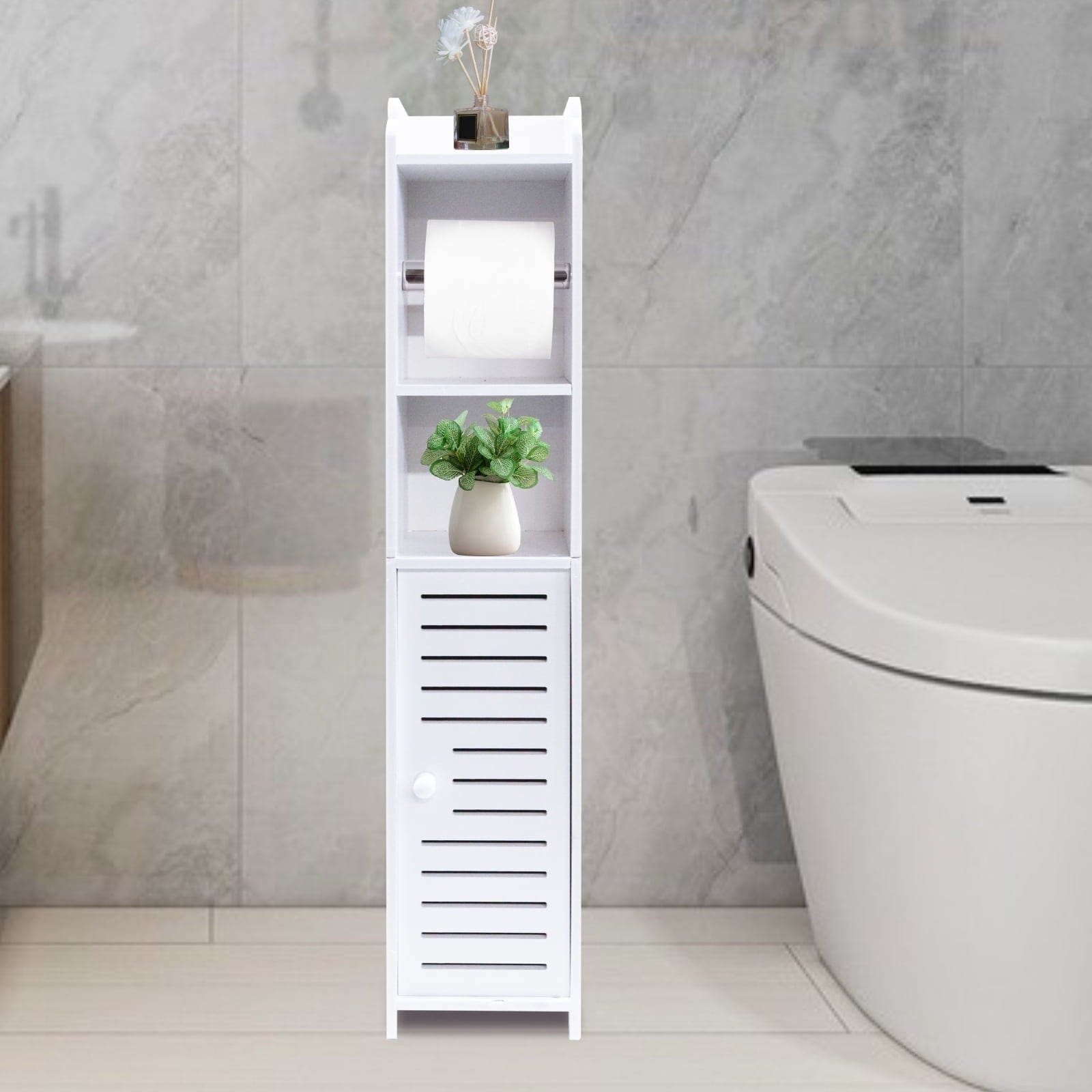 Bathroom Storage Cabinet with Doors and Shelves, Freestanding Toilet Paper Holders Stand Storage Cabinet Organizer Sh...