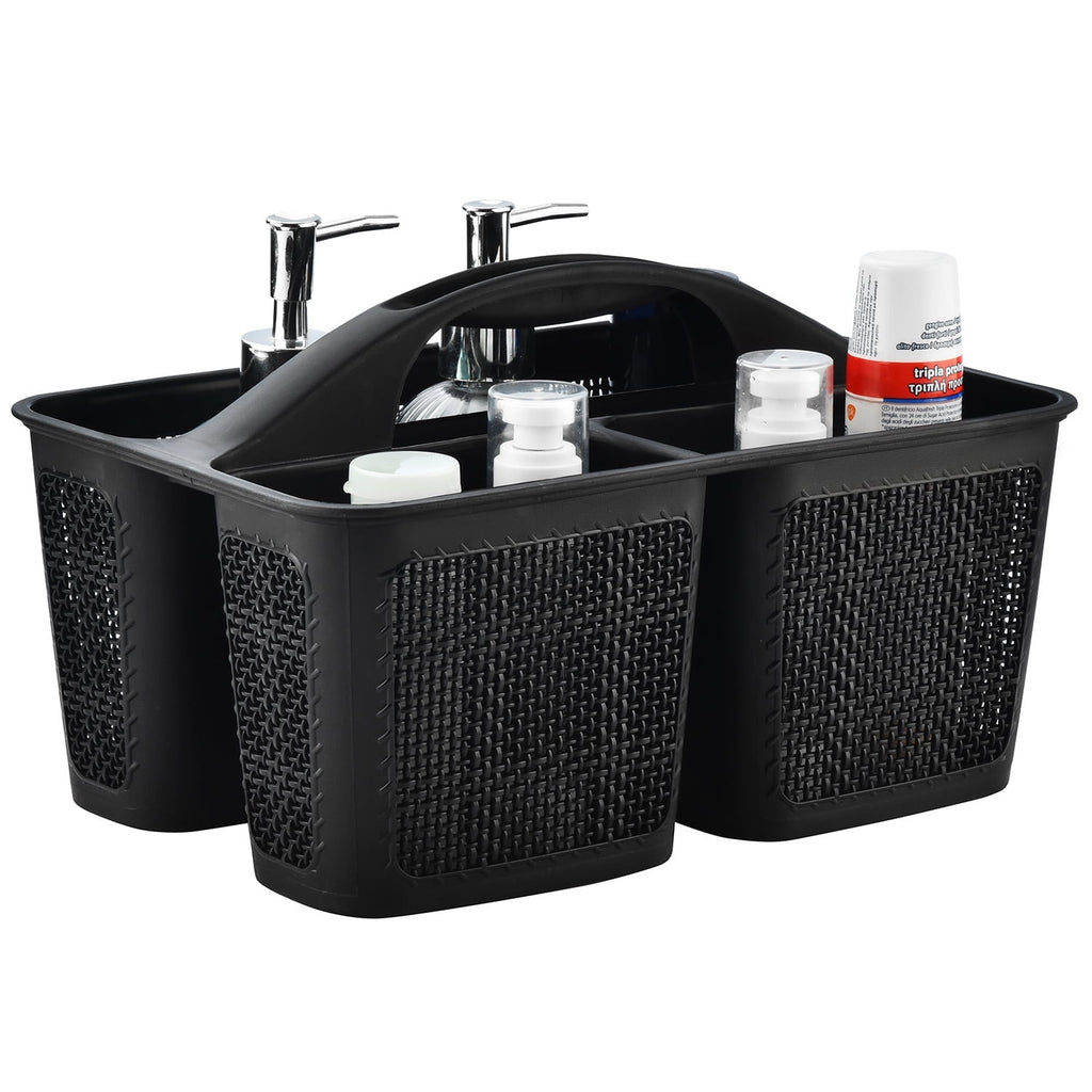 Plastic Black Shower Caddy Basket, Divided Cleaning Portable Shower Basket with Handle Compartments Storage Organizer...