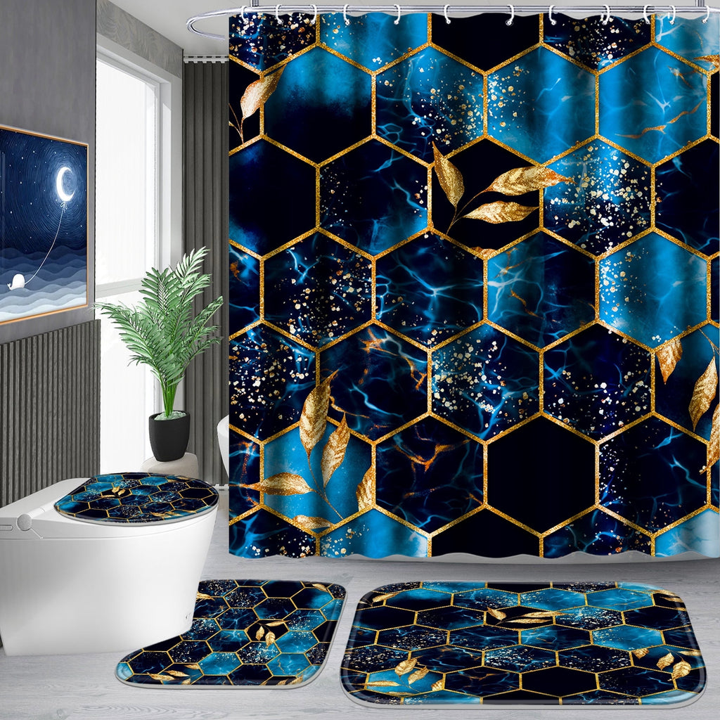 4Pcs Bathroom Sets with Shower Curtain and Rugs, Shower Curtain Set with Non-Slip Rugs,Toilet Lid Cover,Bath Mat and ...