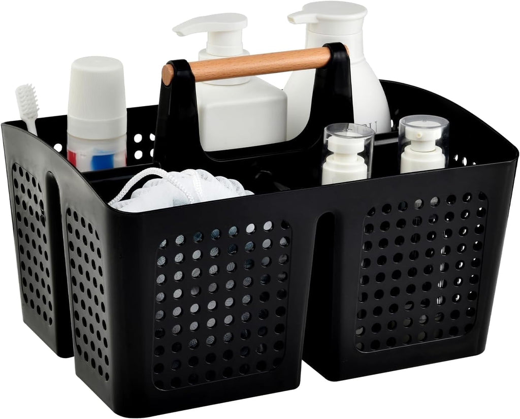 Portable Shower Caddy Basket with Compartments, Plastic Divided Cleaning Caddy Organizer Storage Tote with Handle for...