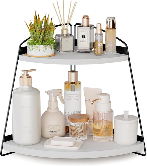 Puricon 2-Tier Wood Countertop Organizer Bathroom Sink Corner Shelf -White