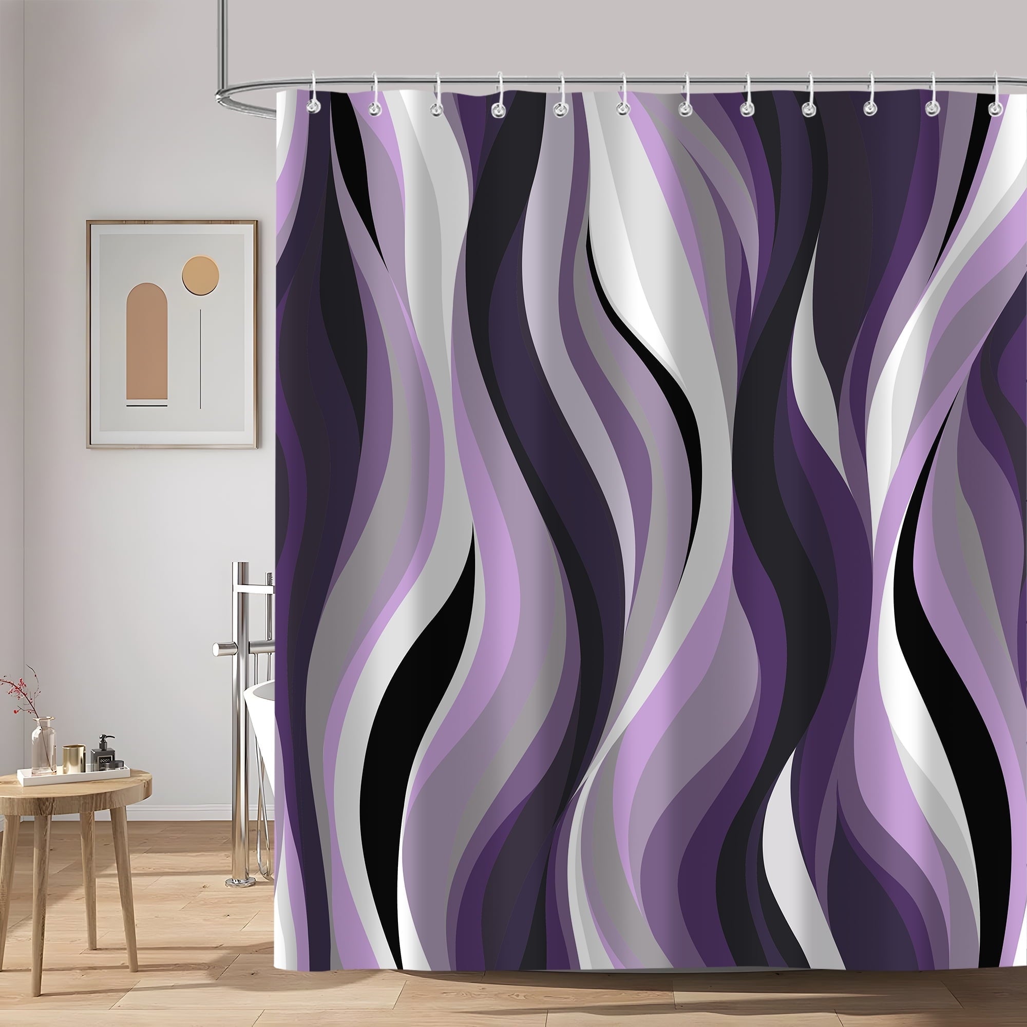 Curtain, Stripe Aesthetic Art Curtains Bathroom Decor Set, Fabric Cloth Waterproof with 12 Hooks 72x72 in