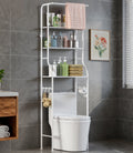 Riousery Over the Toilet Storage Rack, 3 Tier Bathroom Shelf with Hanging Rod, Freestanding Space Saver, White
