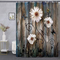Curtain Set Grey Floral Fabric Bath Curtain 12 Hooks Butterfly Daisy American Country Farm Style 72×72 Inches