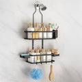 Caddy (Black) Rustproof, No-Drill Organizer with 2 Soap Dishes, Toothbrush Holder, 4 Hooks, Fits Over head.