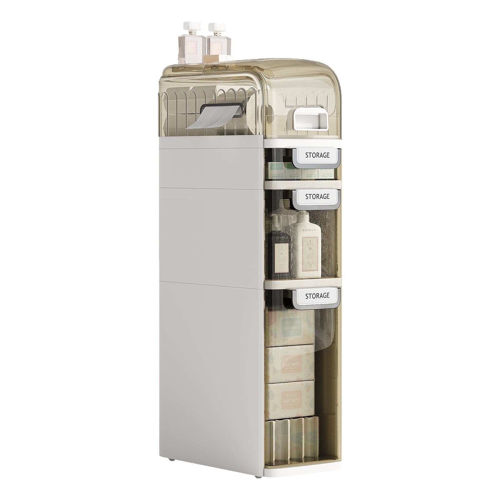 Bathroom Storage,3-Tiers Slim Waterproof Narrow Storage Cabinet,Storage Floor Cabinet with Drawers for Small Spaces
