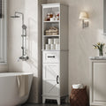 Bathroom Storage Cabinet, Narrow Bathroom Storage, Freestanding Linen Cabinet with Barn Door and Drawer, White
