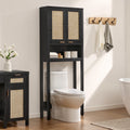 Over The Toilet Storage Cabinet with Adjustable Shelf, Bathroom Organizer Rattan Doors & Gold Handle, Black Oak