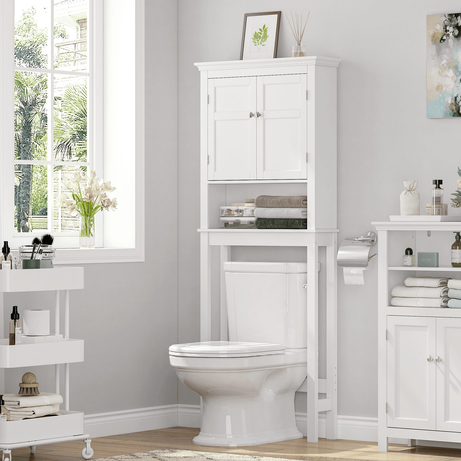 Bathroom Storage Over The Toilet, Bathroom Cabinet Organizer with Adjustable Shelves, Bathroom Space Saver for Bathro...