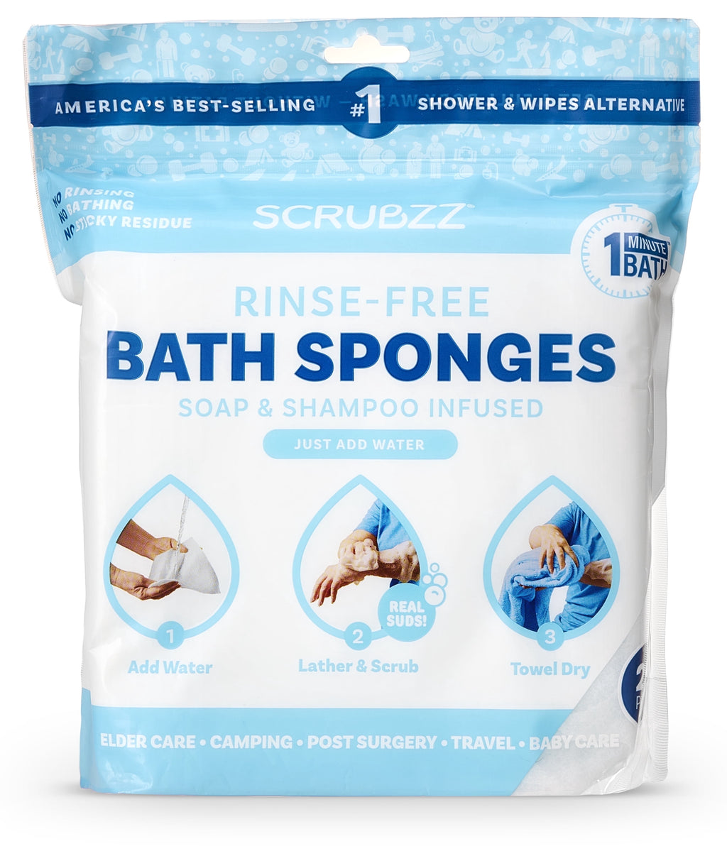 Scrubzz Rinse Free Bath Sponge, No Rinse Bath Wipes - 25 Count - 1 Pack