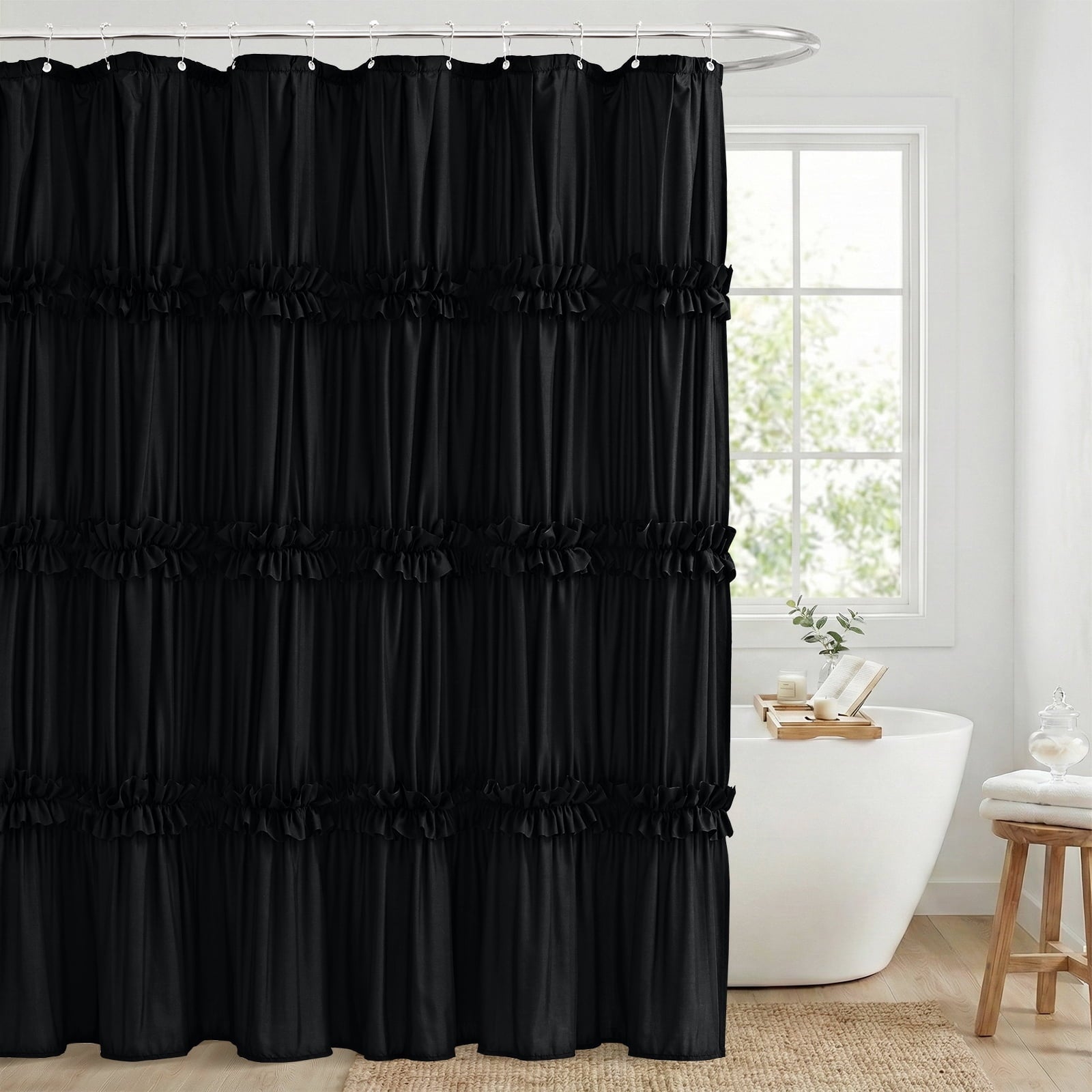 Curtain,Black Tiered Fabric Bathroom Curtain for Farmhouse Decor,72 x 72 Inch
