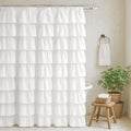 Seasonwood White Ruffle Shower Curtain,Farmhouse Fabric Bathroom Curtain,72" x 72"