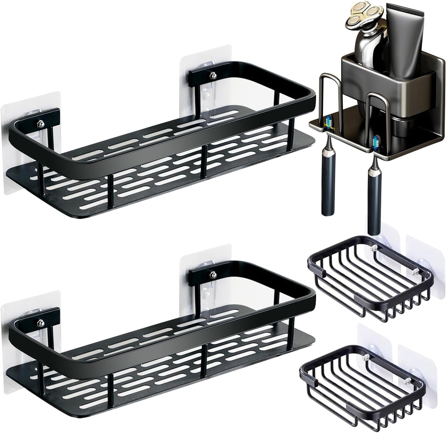 Shower Caddy, 5 Pack, Adhesive Bathroom Storage Organizer, Large Capacity, Rustproof Stainless Steel