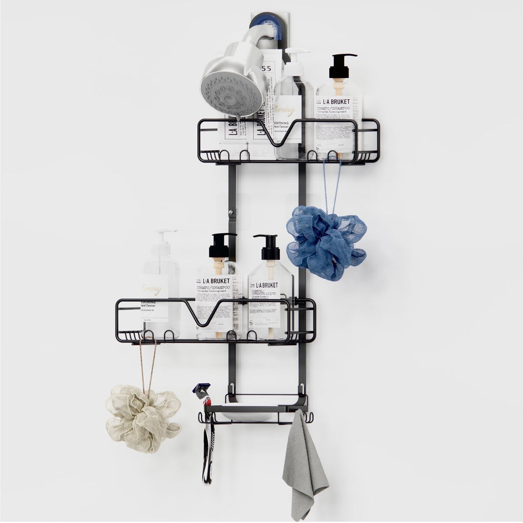 Hanging Over Head, Fits 1" Standard Pipe, Left/Right Adjustable Shelves, Large Storage for Shampoo & Soap Holder, No-...
