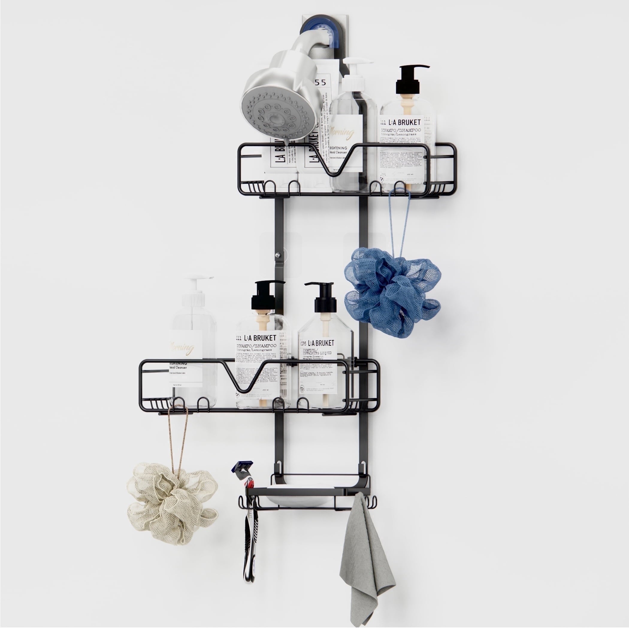 Hanging Over Head, Fits 1" Standard Pipe, Left/Right Adjustable Shelves, Large Storage for Shampoo & Soap Holder, No-...