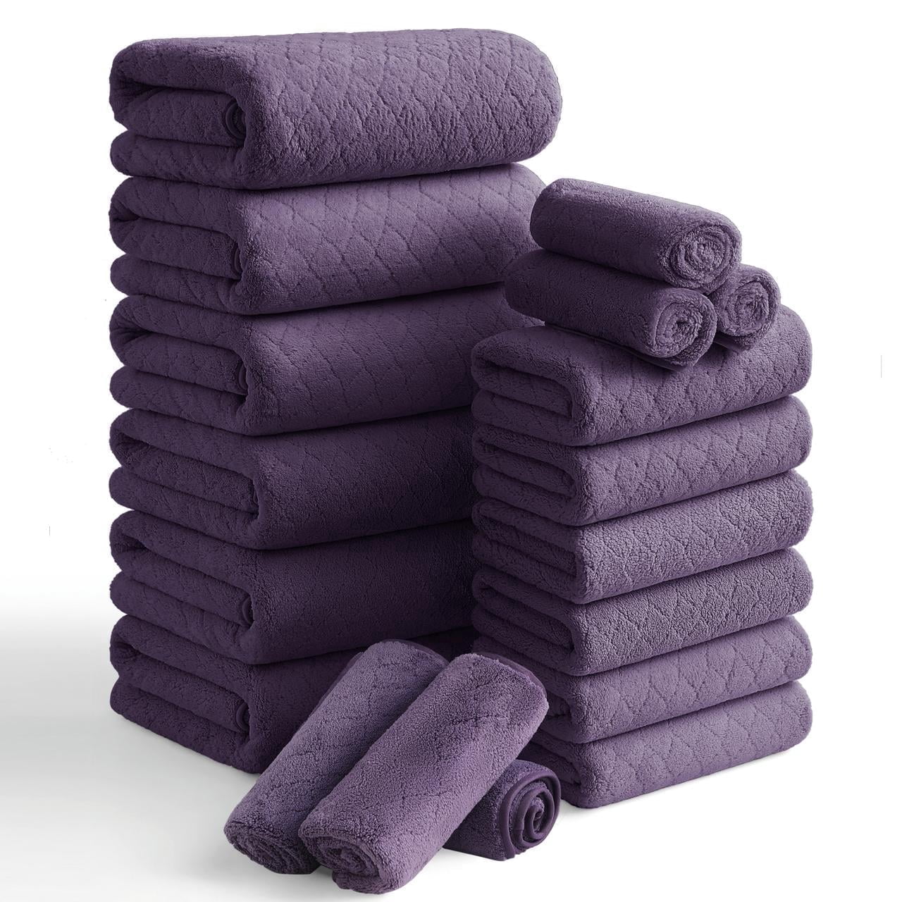 Smuge 18 pcs Bath Towel Sets, Include 6 Bath Sheet Towels, 6 Hand Towels, 6 Washcloths, Soft Microfiber Highly Absorbent Shower Towel for Ba