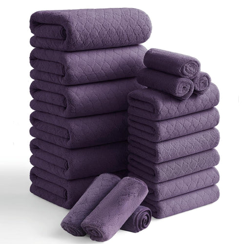 Smuge 18 pcs Bath Towel Sets, Include 6 Bath Sheet Towels, 6 Hand Towels, 6 Washcloths, Soft Microfiber Highly Absorbent Shower Towel for Ba