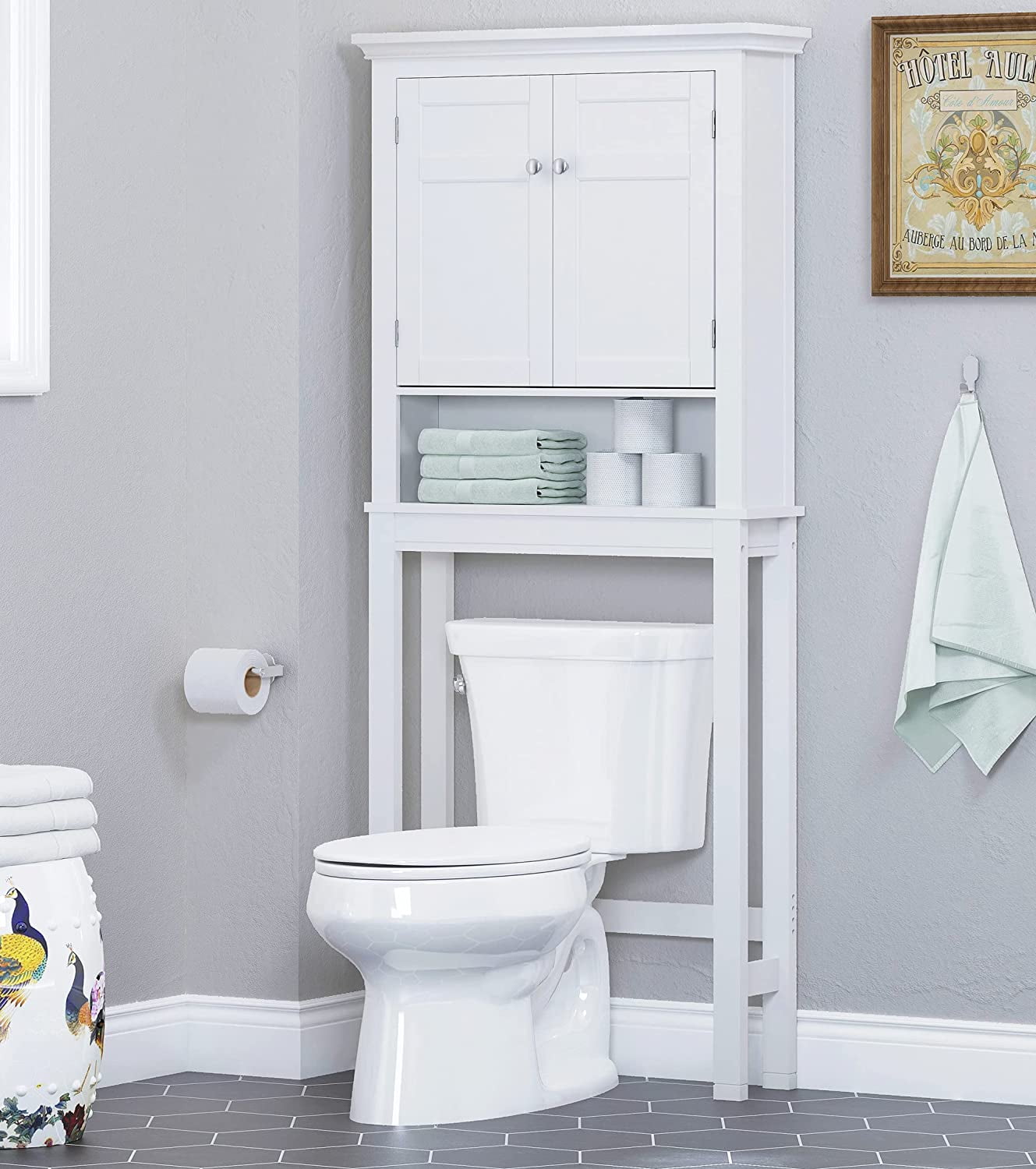 Cabinet with Adjustable Shelf, Space-Saving Bathroom Organizer, White