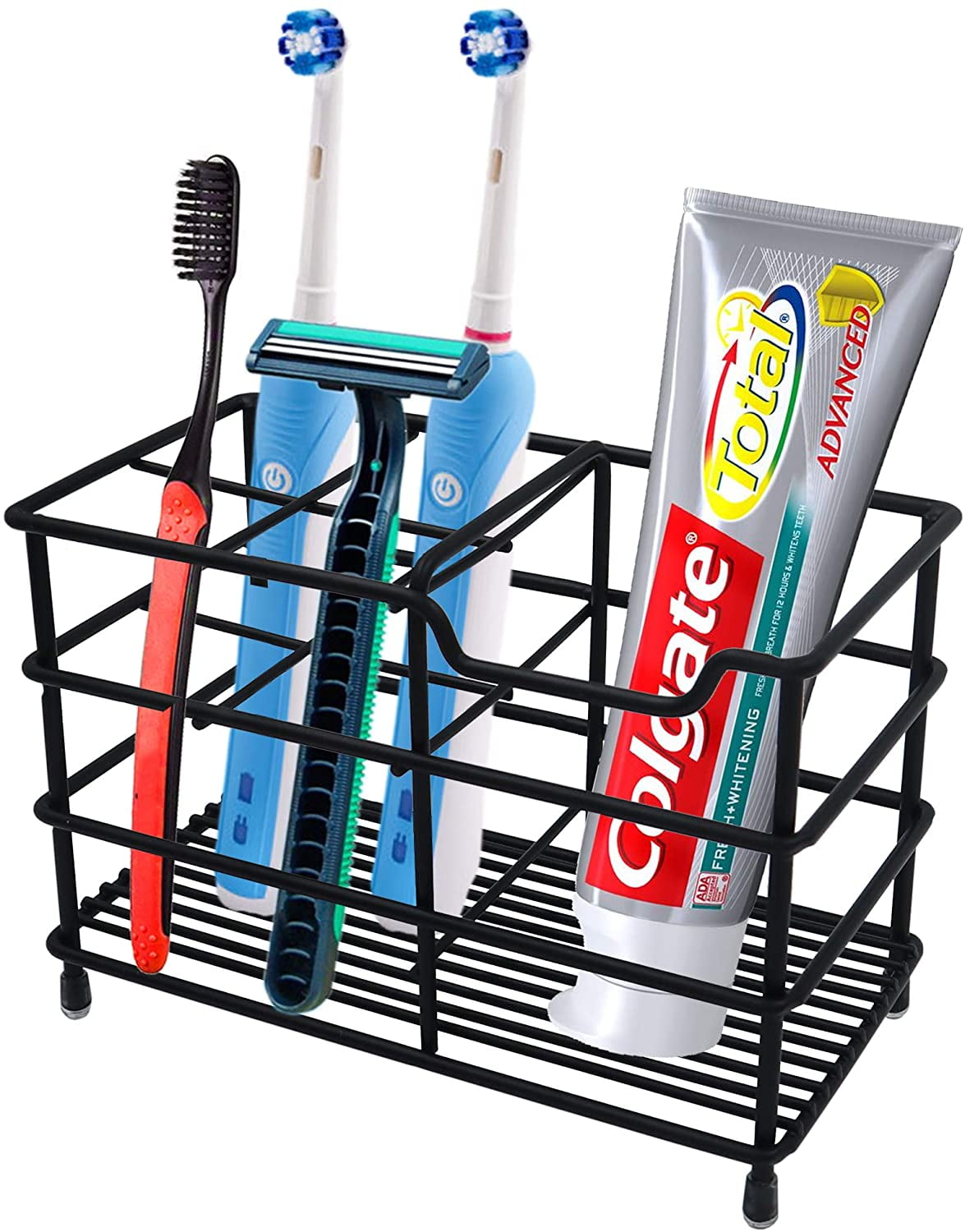 Stainless Steel Toothbrush and Toothpaste Holder for Bathroom, Sturdy and Hygienic, Drain and Rust Prevention, Black