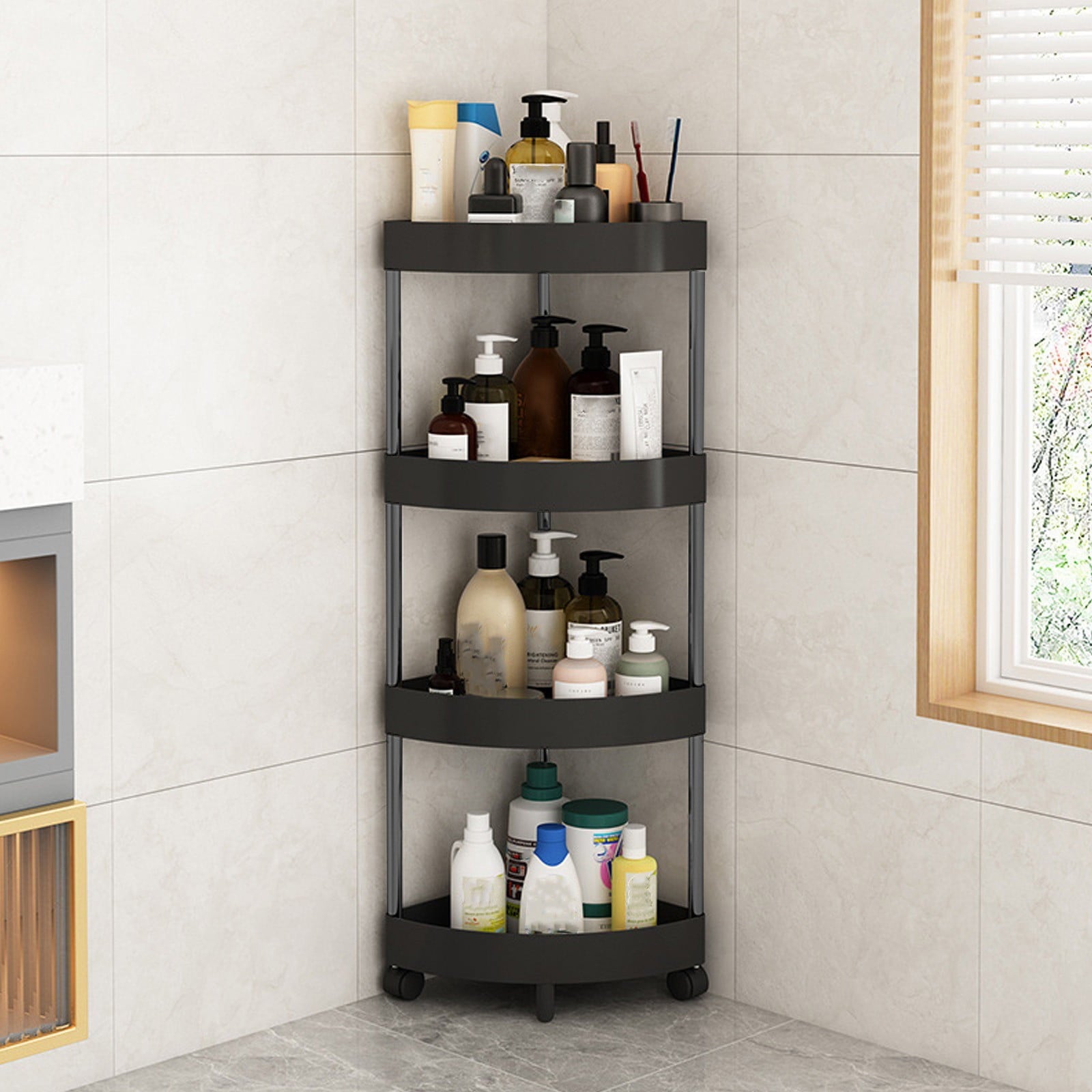 Bathroom Corner Organizer with Drainage System - Space Efficient Storage Shelf for Toiletries