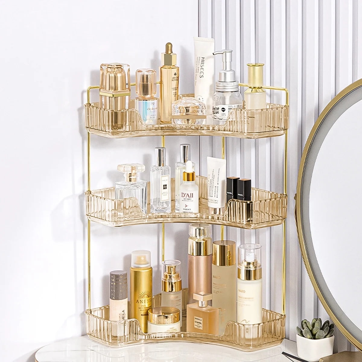 3-Tier Organizer, Bathroom Corner Countertop Organizer Space Saving waterproof Gold