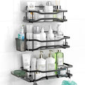 Bathroom Shower Caddy , 3 Pack Stainless Steel Adhesive Shelves with Hooks, Toothpaste & Soap Holder, No Drilling Rus...