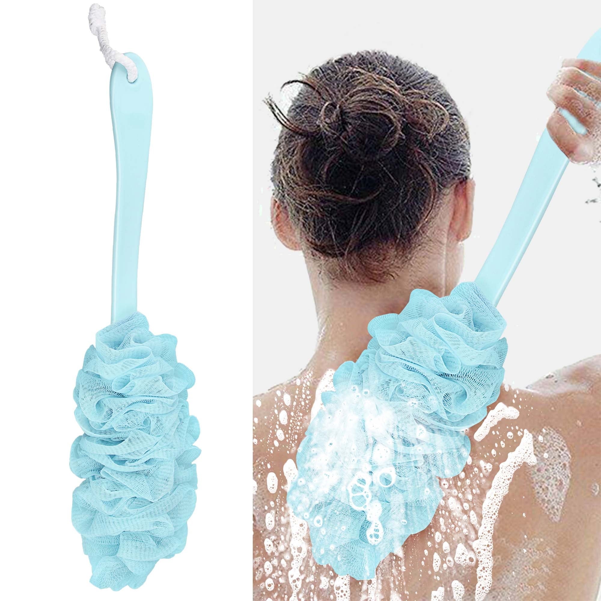 Handle Back Scrubber, Soft Bath Loofah Sponge Shower Brush for Women Men Body Cleaning