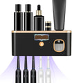 Toothbrush Holder with Toothpaste Dispenser - 5 Brush Slots, No Drill Installation, Solar/USB Charging, UV Sterilizer...