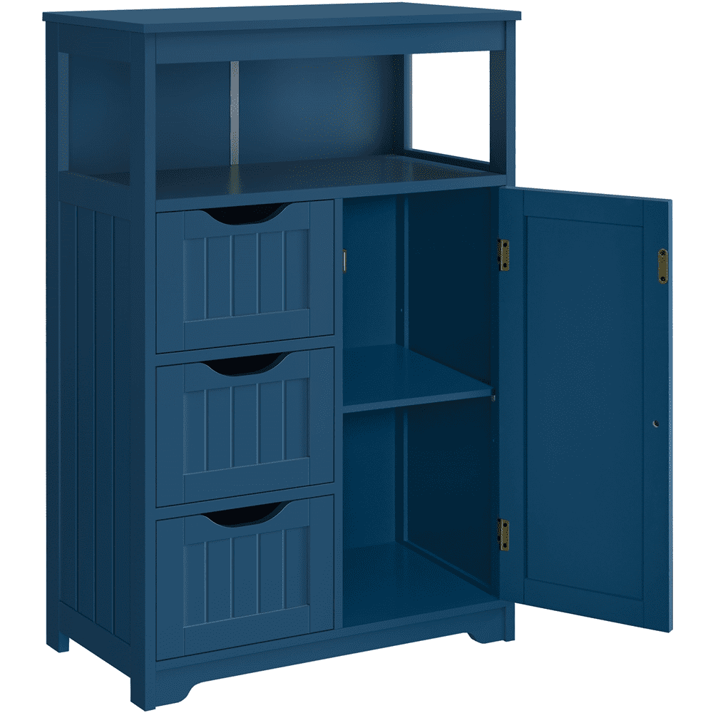 Topeakmart Wooden Floor Cabinet w/ Multi-Tiers & 3 Drawers, Navy Blue
