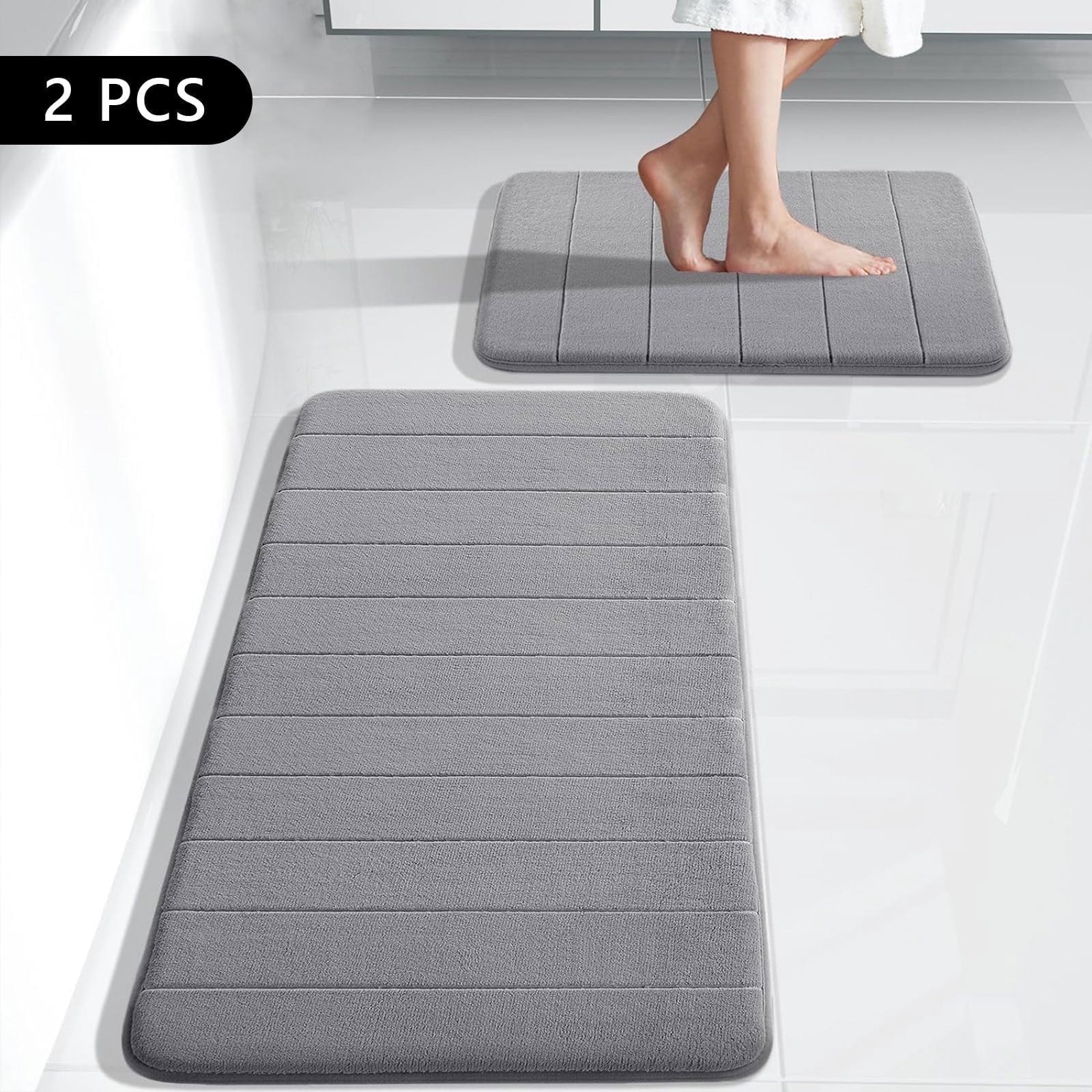 Bathroom Rug Set 2 Piece 16 x 24 and 20 x 32 inch Bathroom Mats and Rugs Sets for Washroom Toilet Gray