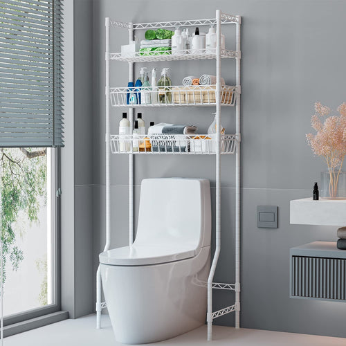 Untyo 3 Tier Over the Toilet Storage Rack Bathroom Storage Shelf Space Saver Stand Above Toilet with Adjustable Shelves and Baskets