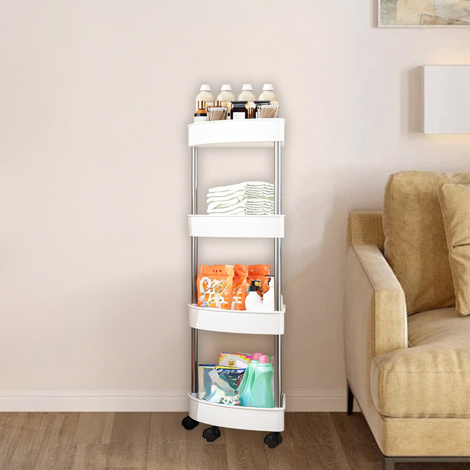 Shelf Organizer, Bathroom Shower Caddy with Detachable 4 Tiers Rolling Wheels Drainage Holes, Space-Saving Organizer ...