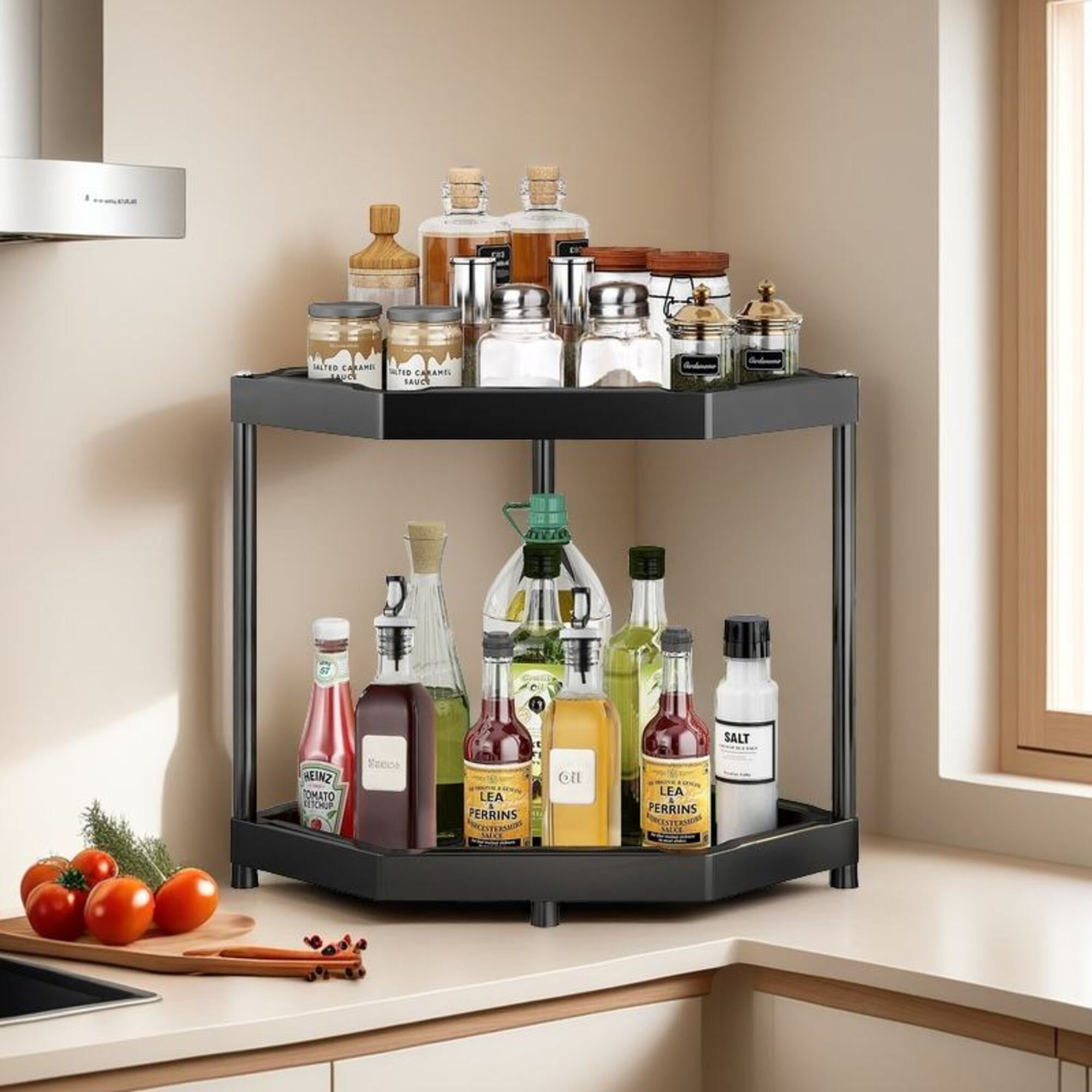 2 Corner Shelf Countertop Bathroom Counter Organizer Kitchen Storage Shelf Spice Rack Black