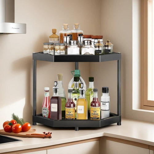 2 Corner Shelf Countertop Bathroom Counter Organizer Kitchen Storage Shelf Spice Rack Black